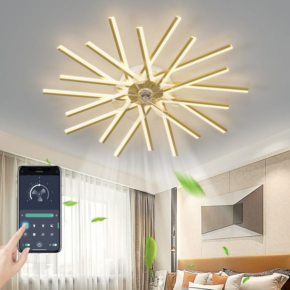 Coowa 45 Inch Ceiling Fan with Lights Remote Controlled APP Smart Dimmable LED Fixture with Silent DC Motor Reversible Function Bulbs Not Included for Bedroom Kitchen Living Room