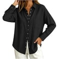 thumbnail image 6 of Yyeselk Women's Cotton Linen Snap Button Long Sleeve Shirt with Pocket Collared Relaxed Fit Lightweight Casual Tops Black Small, 6 of 7