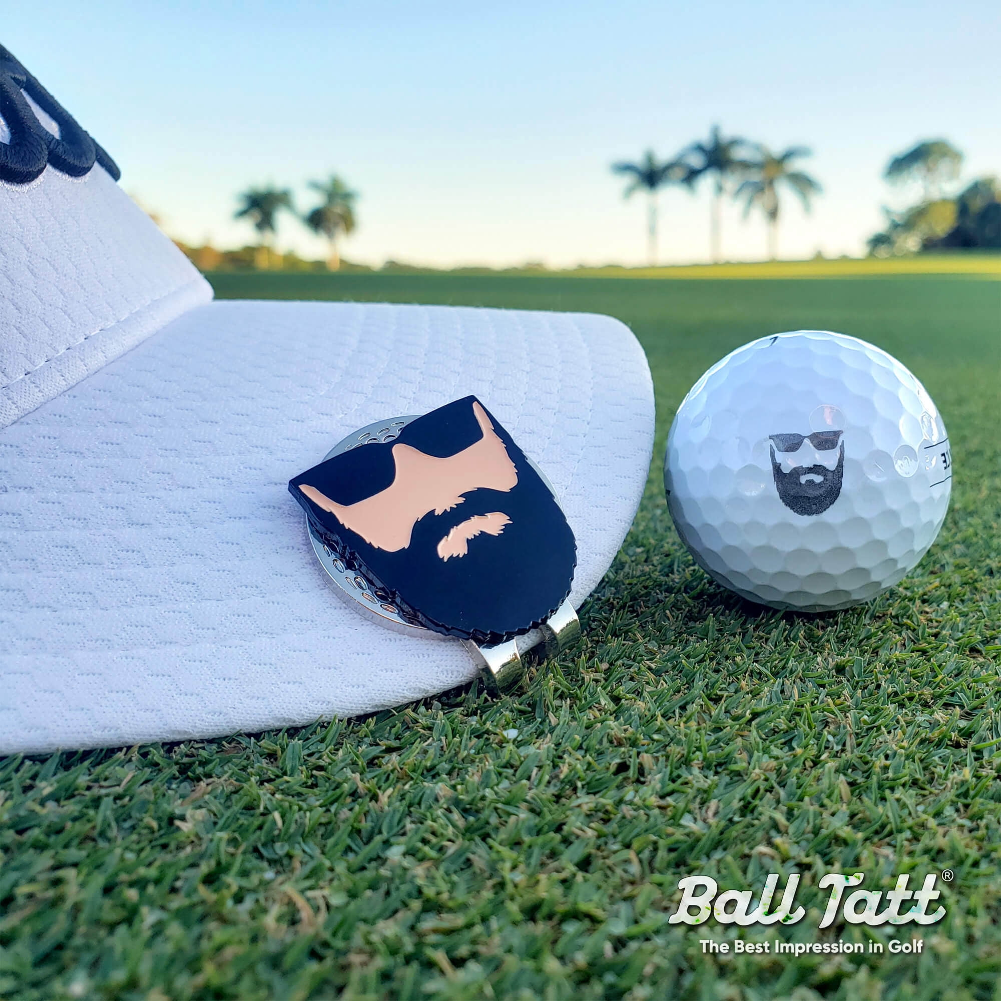 Ball Tatt - Golf Ball Stamp Self-Inking Waterproof with Hatclip and Ball Marker, Beard Man