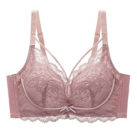 SMihono Women s Push Up Bralette Full Coverage Unpadded Unlined Underwire Bras Stylish Lace Embroidery Hollow-Out Everyday Bra Pink M