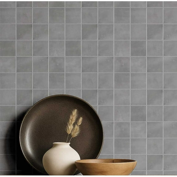 S4Sassy Classic Tile Wallpaper - Gray Wall Covering, 25" X 120" Self-Adhesive Plain Vinyl Wall Paper, Walls Wrap, Elegant Removable Wallpaper For Living Room, Office, Hallway, Study Room