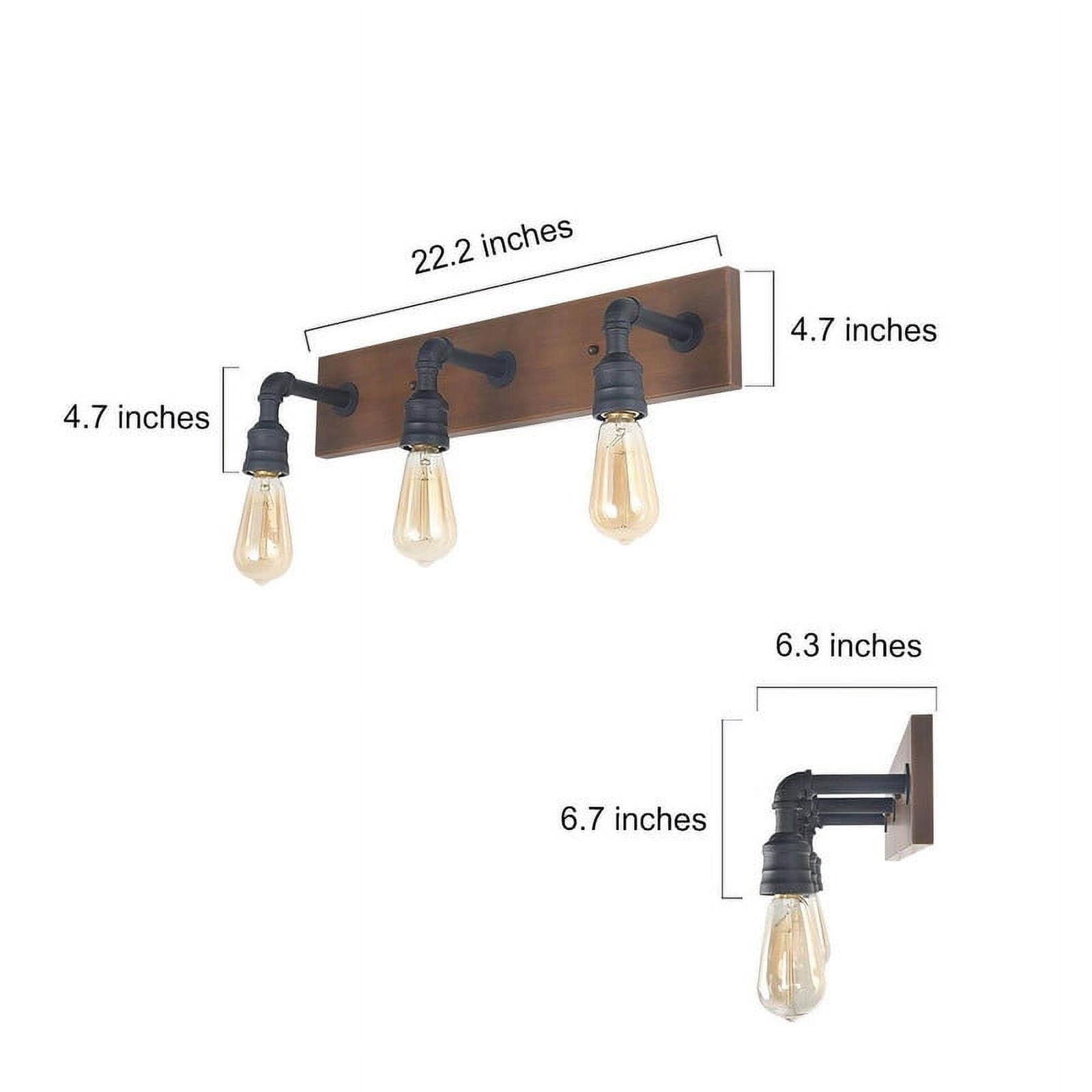 LNC 22-in 3-Light Brown Wood and Matte Black LED Farmhouse Vanity Light for Bathroom