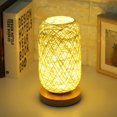 thumbnail image 4 of LED Solid Wood Twine Rattan Linen Ball Small Table Lamp USB Charging Toch Switch, 4 of 8