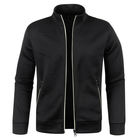 WREESH New Fashion Casual and Winter Men Jacket Long Zipper Sweater Sleeve Thin Velvet Sweater Coat Men Black