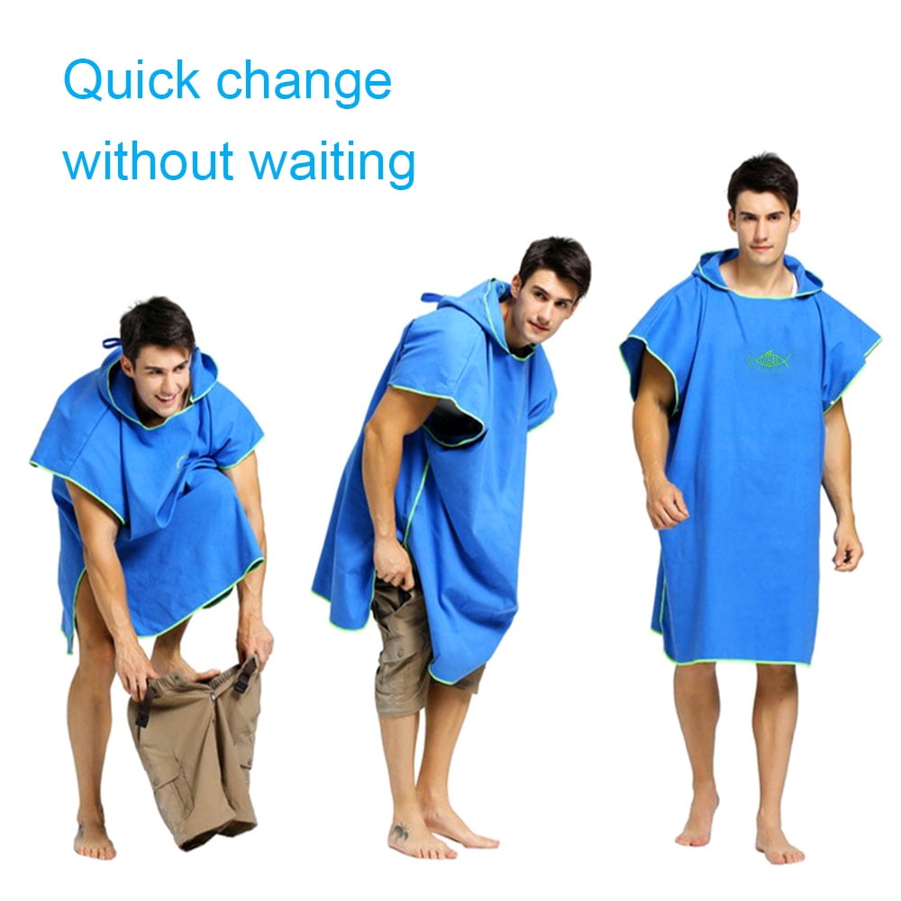 Adult Changing Robe Poncho Microfiber Swimming Surfing Beach Pool Towel Blue 
