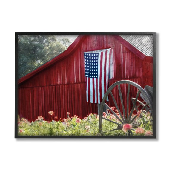 Country Farm Meadow Americana Town & City Graphic Art Black Framed Art Print Wall Art