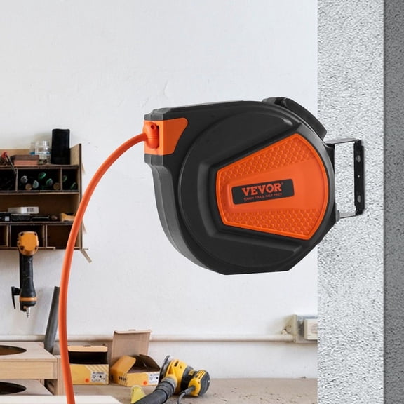 Heavy-Duty Enclosed Air Hose Reel 3/8 IN x 50 FT, 300 PSI, Retractable with 5ft Lead-in Hose & 180° Swivel Mount for Compressor