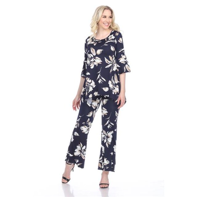 Set-026-S Flowers Head to Toe Printed Set, Navy - Small
