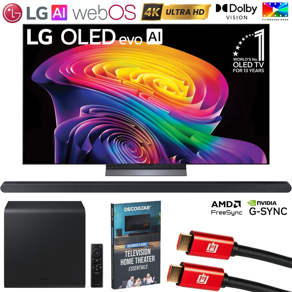 LG 65 inch OLED evo AI C6 4K Smart webOS TV (2026) OLED65C6PUA Bundle with HW-S800D Ultra-slim 3.1.2ch Wireless Soundbar, 2x HDMI Cable and Deco Gear Home Theater Beginner's Guide