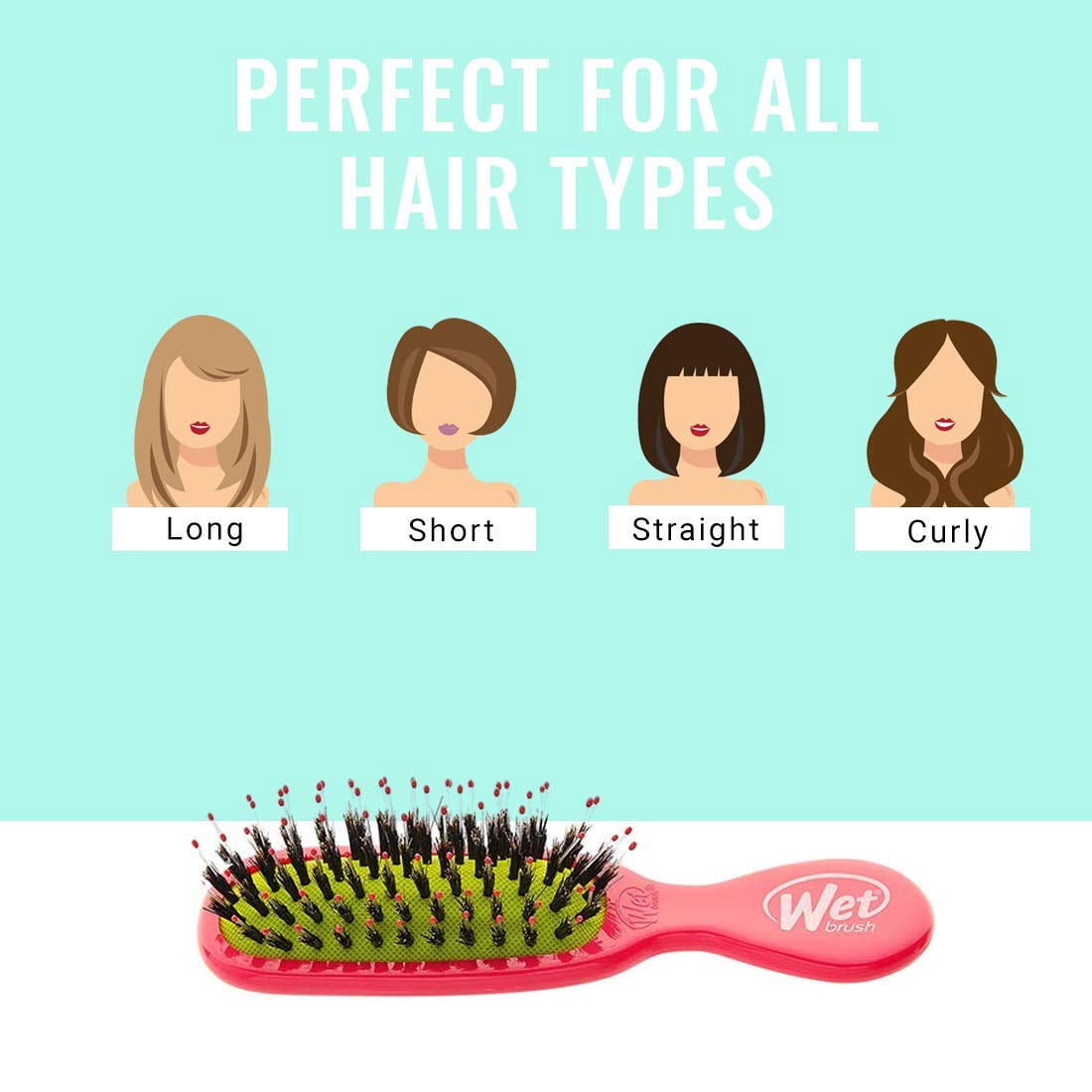 Wet Brush Hair Brush Mini Shine Enhancer Detangler with Flexible Boar Bristles - Pink