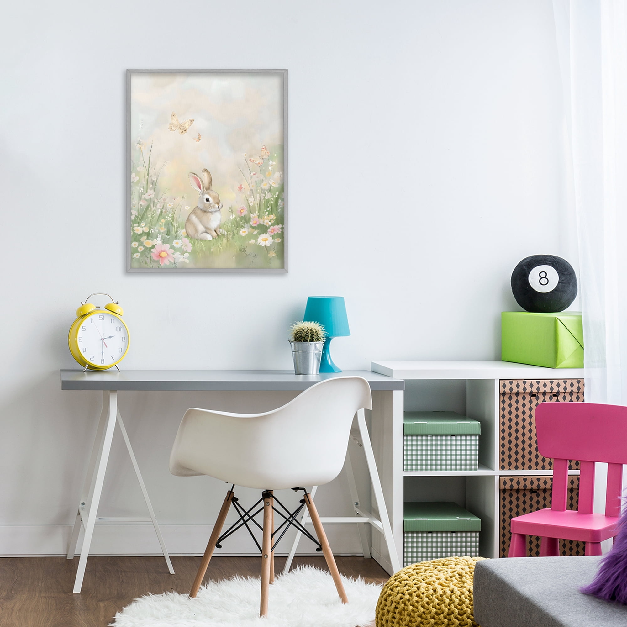 Stupell Industries Nursery Bunny in Meadow Gray Framed Giclee Art, design by Arlington Prints