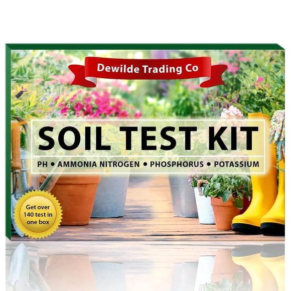 Kit de análisis de suelo Dewilde Trading Co. 140 pruebas de pH, amoníaco, nitrógeno, fósforo y potasio