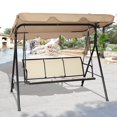 thumbnail image 2 of Costway 3 Person Outdoor Patio Swing Canopy Awning Yard Furniture Hammock Steel Beige, 2 of 6