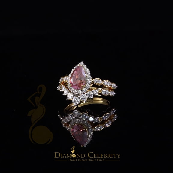 Diamond Celebrity's Women 925 Silver Yellow 2.50CT VVS D Pink Moissanite Pear Shaped Bridal Ring SZ7