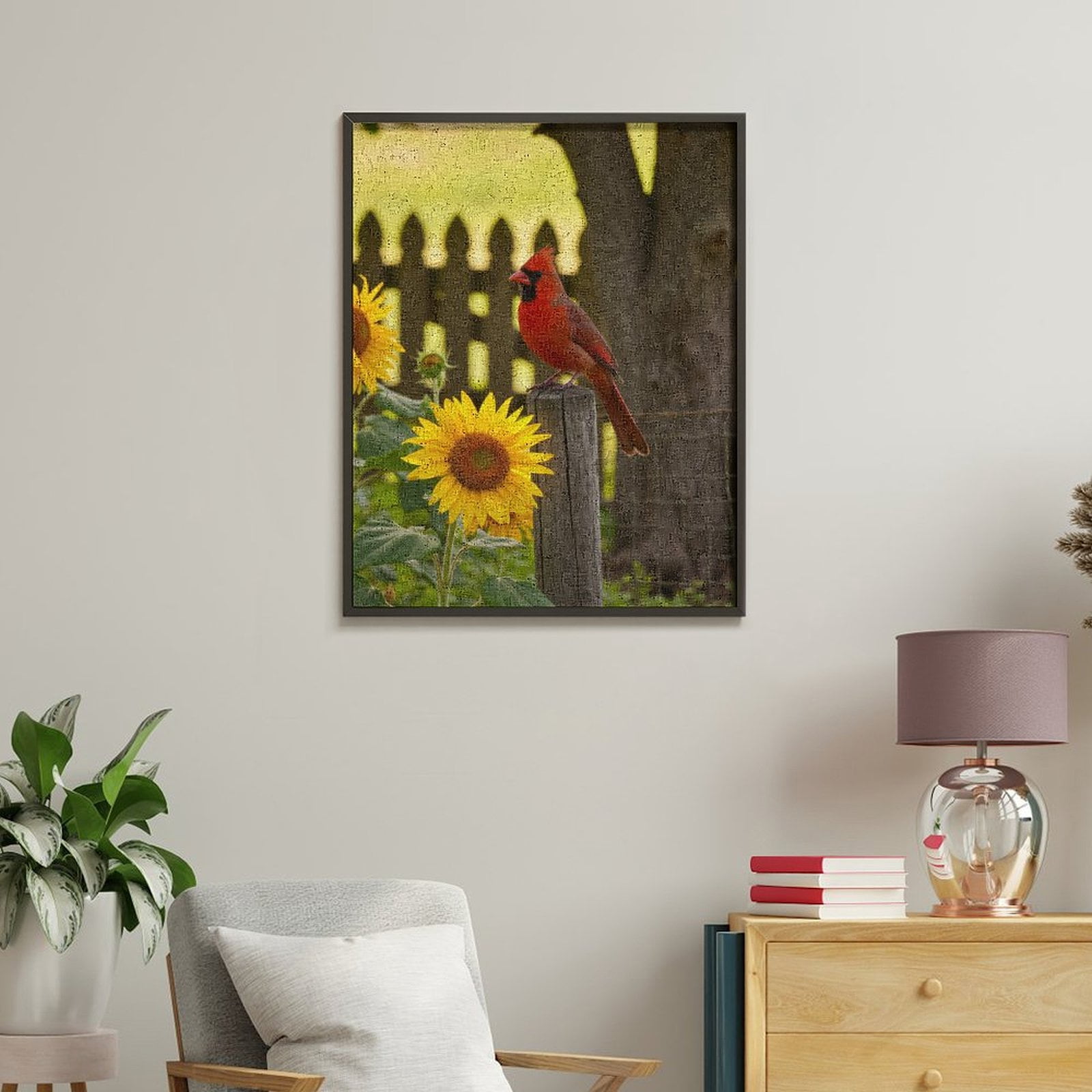 Paint By Numbers Kit for Adults Beginner - DIY Cardinal On Fence With Sunflowers Canvas Painting Kits for Adults, Frameless Paint By Number for Adults for Home Wall Decor 16x20 Inch