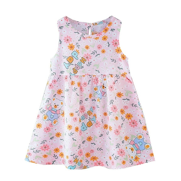 Fsqjgq Baby Girl Clothes Toddler Girls Dresses Summer Baby Girl Dresses 0-19 Months Pink Girls' Dress Summer Floral Princess Dress Beach Dress 2024 New Cotton Silk Dresses Dress Out Wear 110