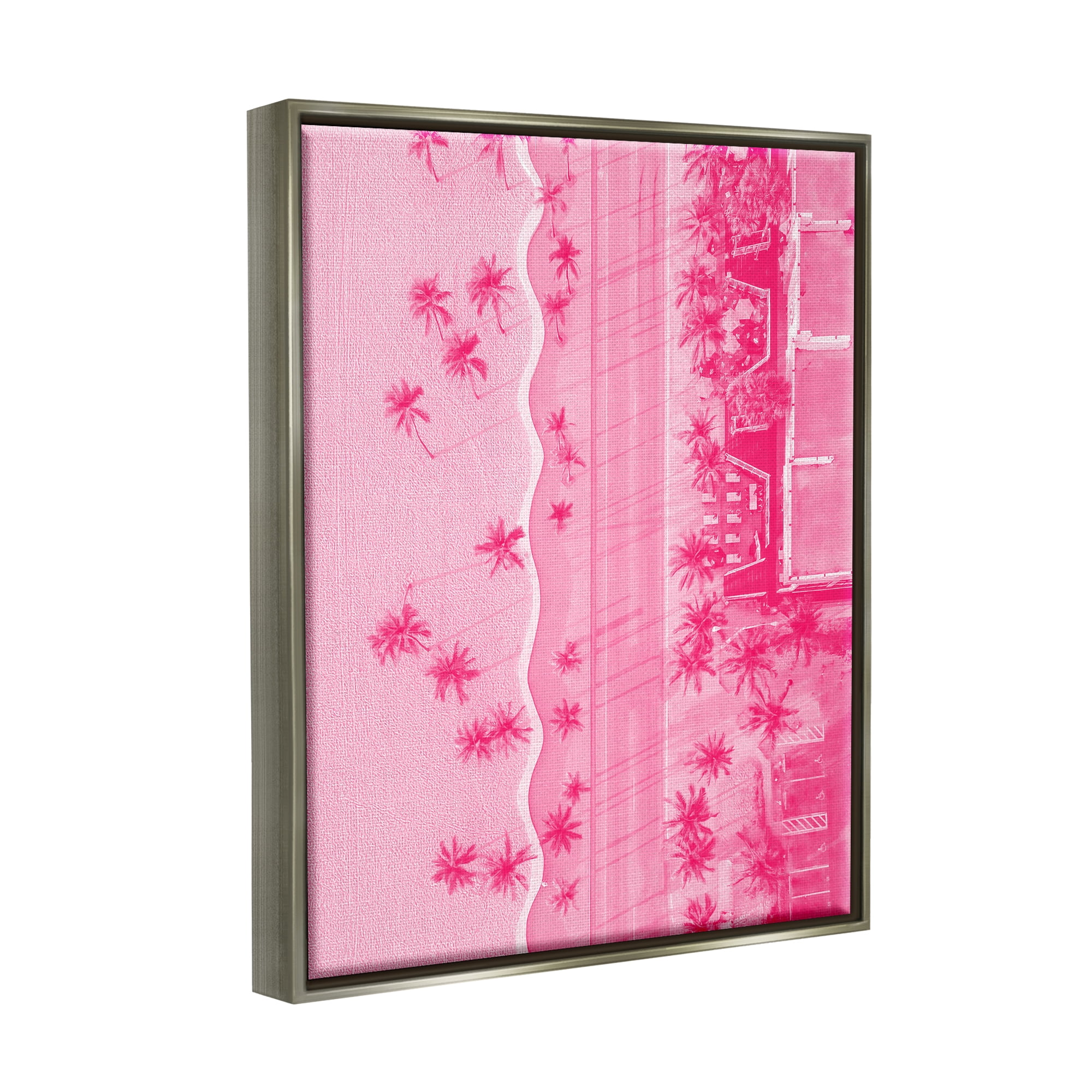 Stupell Industries Pink Aerial Tropical Landscape Landscape Painting Gray Floater Framed Canvas Art Print Wall Art, 25 x 31