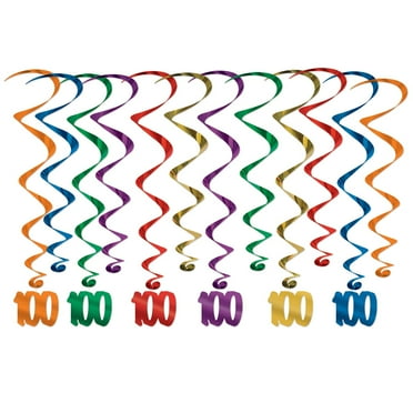 Beistle Pack of 12 Multi Assorted Colors “100” Birthday Whirls - 25.5”