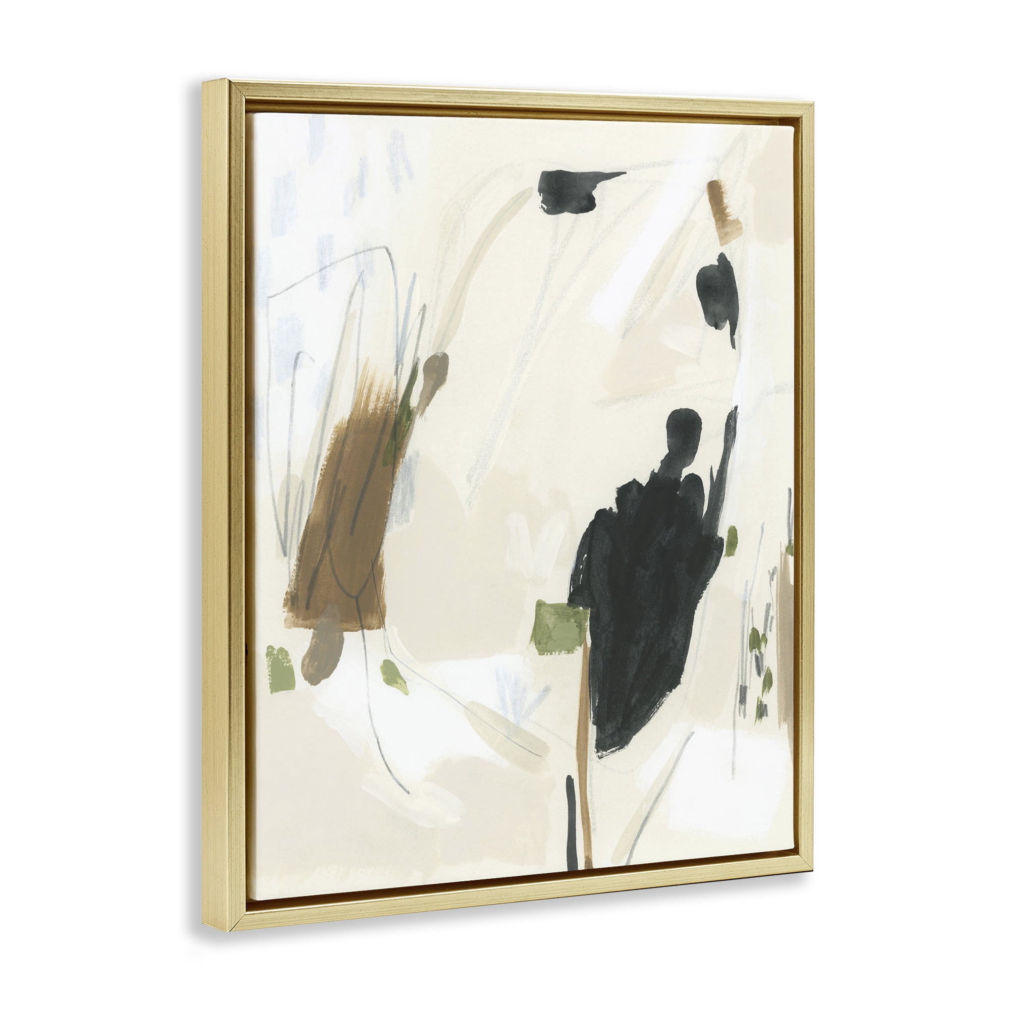 Stupell Industries Subdued Neutral Abstract Abstract Painting Gold Floater Framed Canvas Art Print Wall Art, 25 x 31