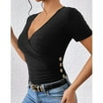 thumbnail image 4 of Ltctricy Summer Tops for women trendy eyelet embroidered crossover v neck side button ruched slim t shirts going out blouses, 4 of 6