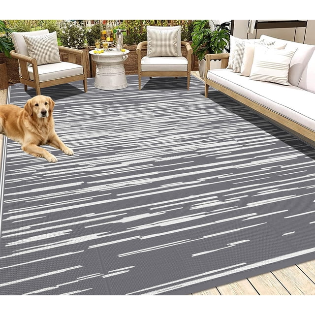 HEBE Outdoor Rug 6x9 ft Reversible Outdoor Area Rug Waterproof Patio Rug Mat Portable RV Camping Rug Modern Abstract Plastic Straw Carpet f