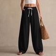 thumbnail image 5 of Women's Pants Plus Size Petite Summer Loose Casual High Waisted Elastic Waistband Pocket Straight Leg Cropped Pants, 5 of 8