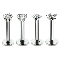 DESIGNICE 16G 3*6Mm Internally Threaded Lip Rings Stainless Steel Flat Back Nose Rings Studs Tragus Helix Conch Cartilage Lobe Earrings Stud Piercing Jewelry, Silver A 4Pcs