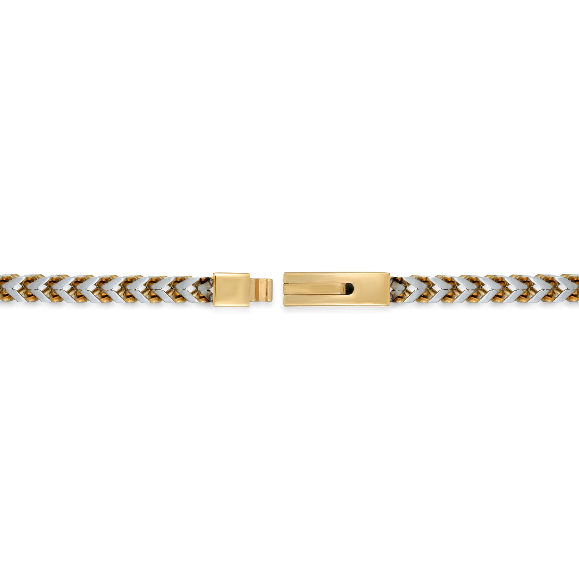 Metro Jewelry Two Tone Foxtail Chain Bracelet for Men in Stainless Steel with Yellow Gold Ion Plating - 9 Inches Long 6 mm Wide with Push Lock