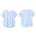 thumbnail image 4 of GZWYHT Cotton Linen Women's Summer Tops Boho V Neck Pleated Blouses Dressy Casual Short Sleeve Shirts Vacation Outfits Blue L, 4 of 9