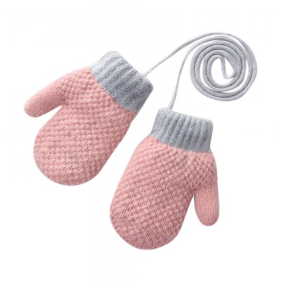 TELOLY Toddler Gloves Winter for 1-3 Years Toddlers Mittens with String Fleece Lined Winter Warm Knitted Snow Gloves Cold Weather Baby Gloves