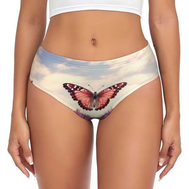 Fotbe Butterfly Over Lavender Calzones Estampados para Mujer – Ropa Interior de Algodón, Cómoda, Suave y Elástica-X-Large