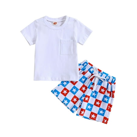 

Toddler Outfits Independence Day 4 Of July Short Sleeve T Shirt Tops Star Prints With Shorts Cute Clothes Size 70 White