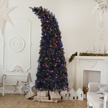Ktaxon 7ft Pre-lit Artificial Christmas Tree with Remote Control, Full Prelighted Xmas Tree with 400 LED Lights, 1050 Branch Tips& Auto Open Black