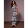 thumbnail image 5 of Athîral Womens Coffee Casual Long Striped Dress Round Neck Short Sleeve, 5 of 5