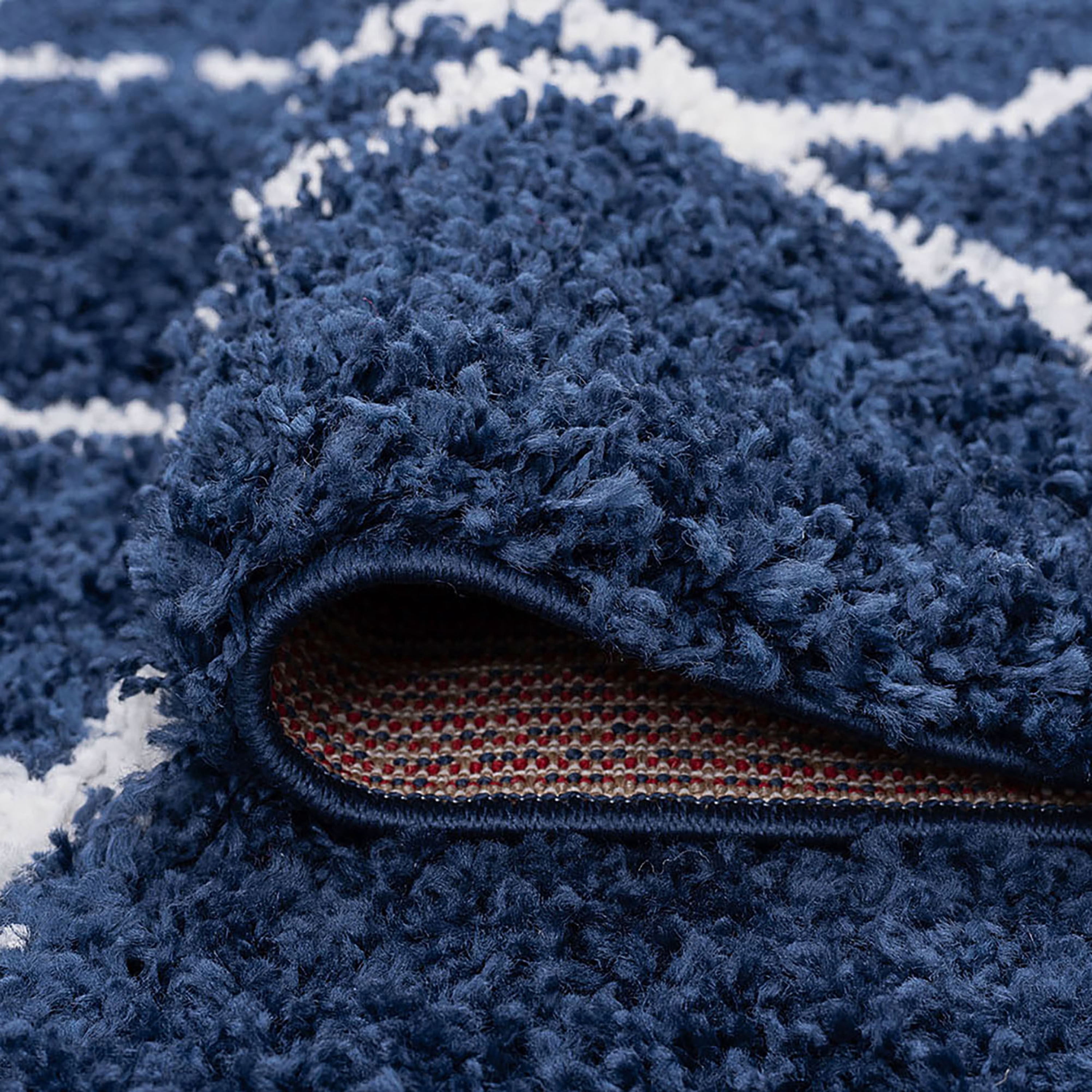 Jersey Shag Contemporary Diamond Navy and White Polypropylene Indoor Area Rug, 8'x10' Rectangle