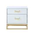 thumbnail image 2 of Nicole Miller Side Table Nightstand Varelli 2 Drawers Gold Metal Handle/ Base, White/Gold, 2 of 9