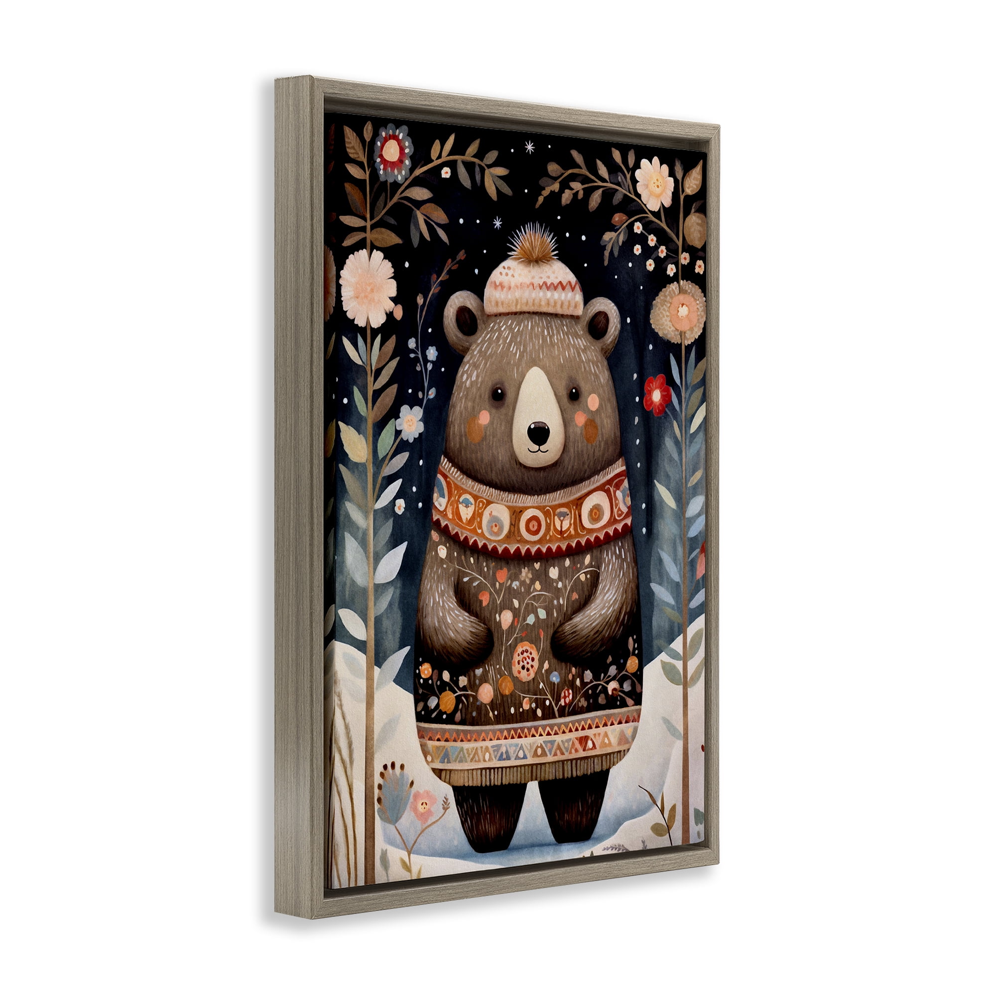 Stupell Industries Winter Woodland Bear Animals & Insects Painting Brown Floater Framed Art Print Wall Art, 17 x 25