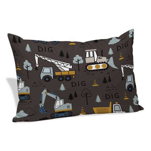 Cartoon Tractor Pillow Covers, Linen Long Throw Pillow Case, Cute Grey Digger Shovel Truck Car Black Holiday Pillow Protector Decorative Cushion Cover for Living Room/Bedroom 24" x 36"