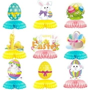 Whoamigo Happy Easter Party Tabletop Decoration 9 Pcs Honeycomb Bunny Egg Ornament for Baby Shower Dining Room Desktop Decor Supplies