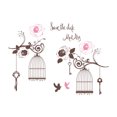 thumbnail image 1 of Inteprter Pegatina de pared de jaula de pájaros de flores, adornos de pared interesantes para el hogar, calcomanía autoadhesiva impresa para Decoración del hogar, 1 of 6