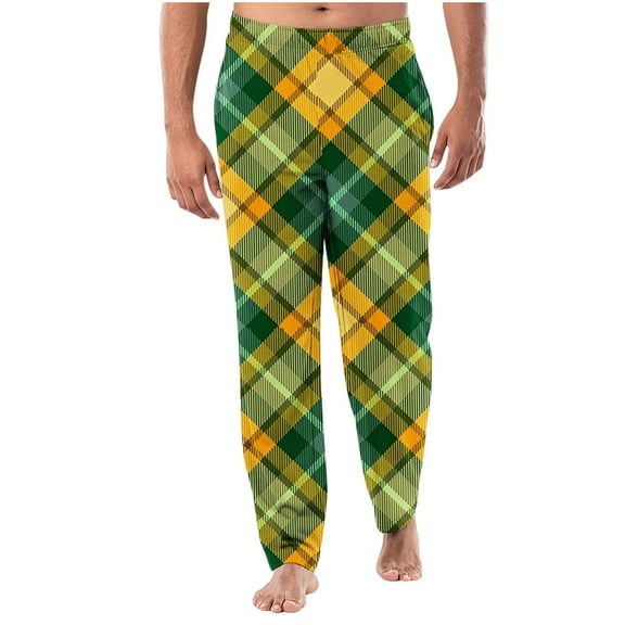 SnZhen Pants for Man Men's Home Sleepwear Thin Loose Pants Plaid Straight Leg Pants Men's Casual Pants