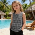 thumbnail image 7 of Maean Girl's Cotton Linen Tank Top Plaid Crew Neck Sleeveless Shirts Summer Lightweight Breathable Beach Clothes, 7 of 7