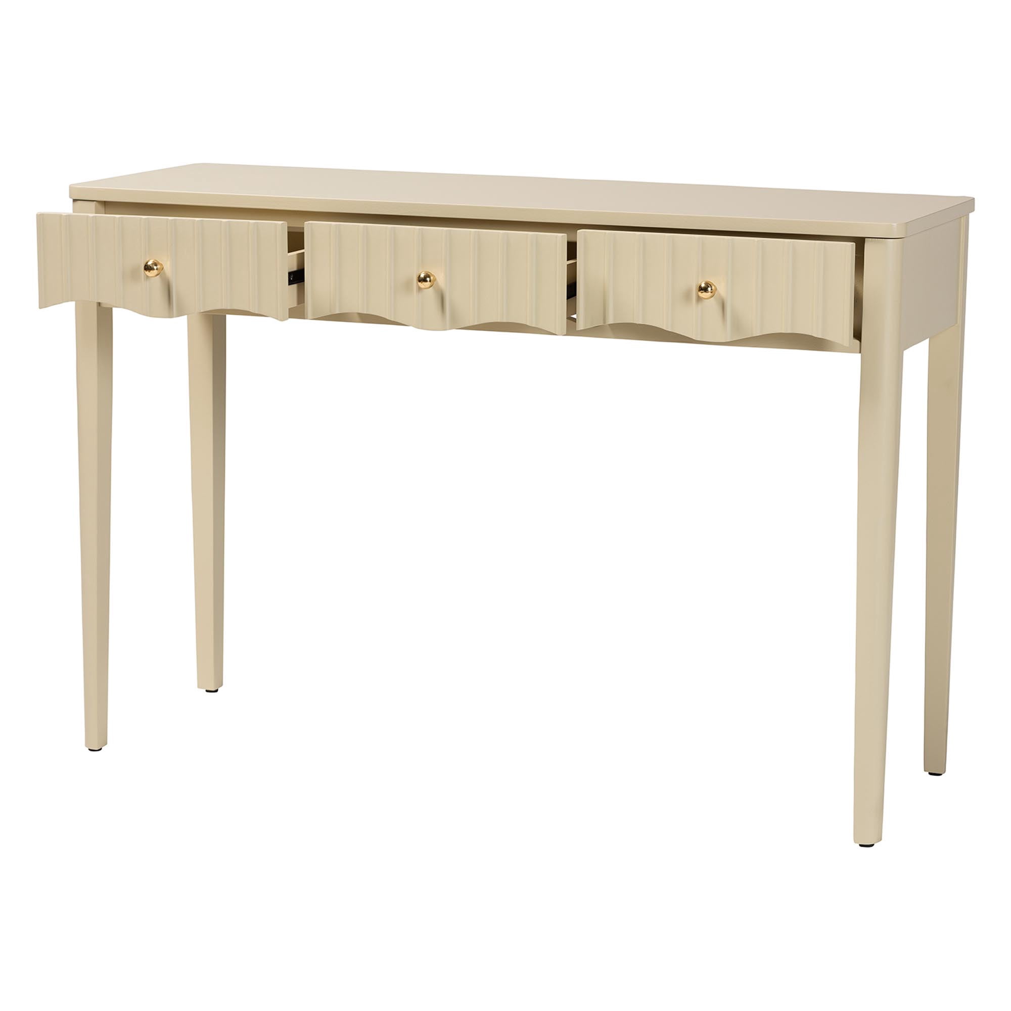 bali & pari Leeba Modern Console Table, 3-Drawer, Beige