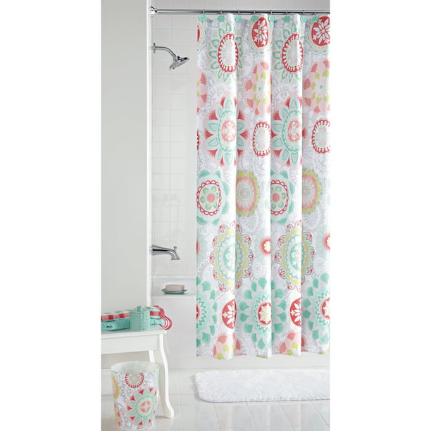 Groovy Medallion White Pink Blue, Pink And Beige Shower Curtains