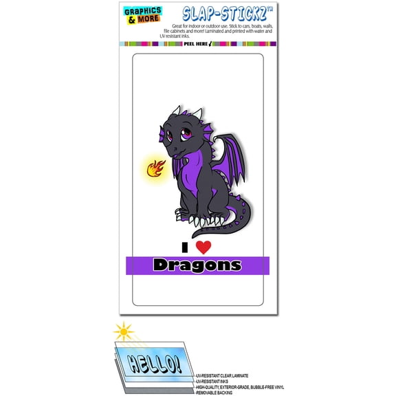 Dragon Baby I Love Heart Dragons Purple SLAP-STICKZ(TM) Premium Sticker