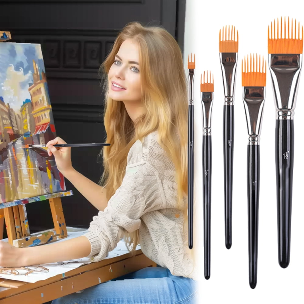 Ksruee Watercolor Brush Set 5 Pieces Artist Painting Comb Tools Flat Paint Brush Set for Adults Kids Beginners Travel Halloween Birthday Outdoor Studio Classroom Hobbies
