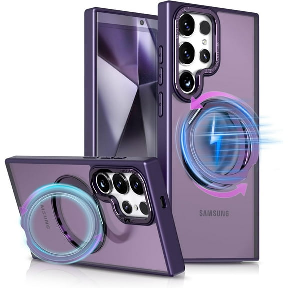 for Samsung Galaxy S24 Ultra Case, [Compatible with Magsafe][Built in Stand & Rotating Ring Holder] MIL-Grade Dual Layer Shockproof, Full Protective Case for Galaxy S24 Ultra-Deep Purple