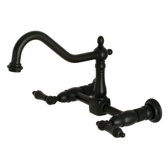 Kingston Brass KS1240AL Heritage Wall Mount Bridge Kitchen Faucet, Matte Black