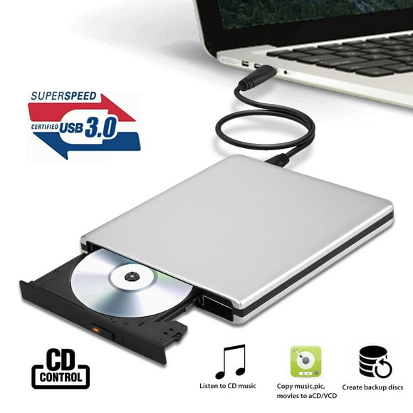 Portable Slim External USB 3.0 DVD CD Drive Burner Reader Player For Laptop PC for Win10/8.1/8/Vista/7/Windows2K/XP/2003, Linux, Mac 10 OS system