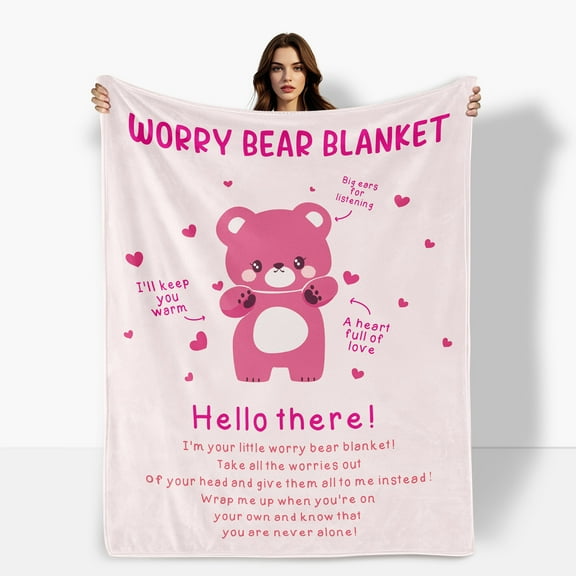 Pink Bear Fleece Blanket Cozy Animal Design For Warmth Sofa Bed Travel Camping Polyester Throw Shipped From USA Soft Warm Comfortable Flannel Blanket Ideal For Family Friends Gift